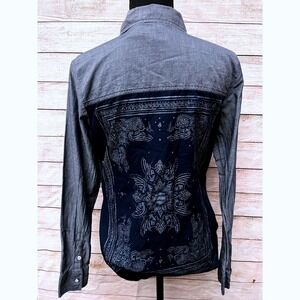 Harley Davidson Womens Gray Blue Bandana Back Button Down Shirt Small